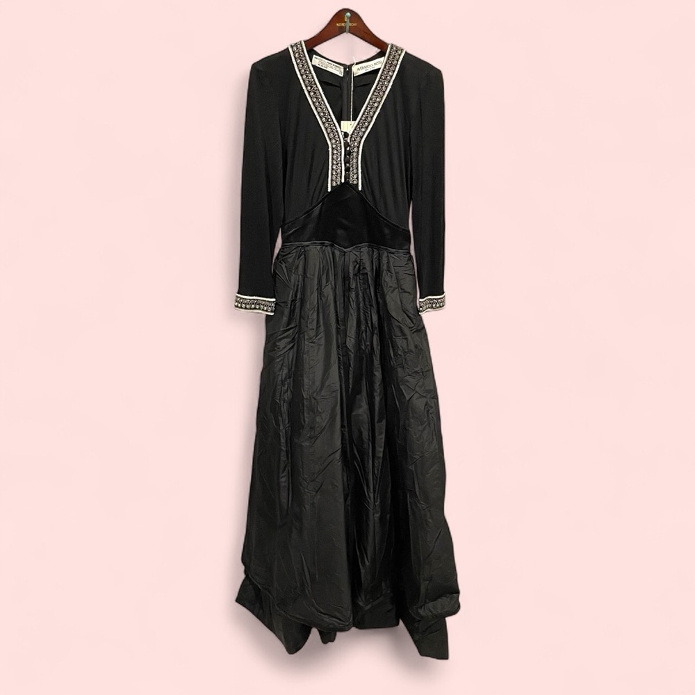 Vintage 70’s-80’s NWT black silk boho jeweled princess gown Averardo Bessi Italy - Picture 1 of 14